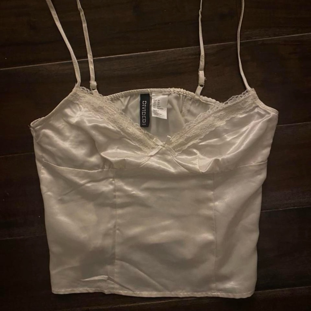 H&M Ivory Satin Camisole with Lace Detail